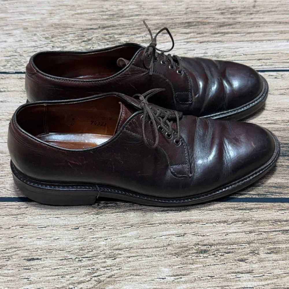Alden Plain Toe Blucher Men 8 D Burgundy Leather Derby Shoes 94328